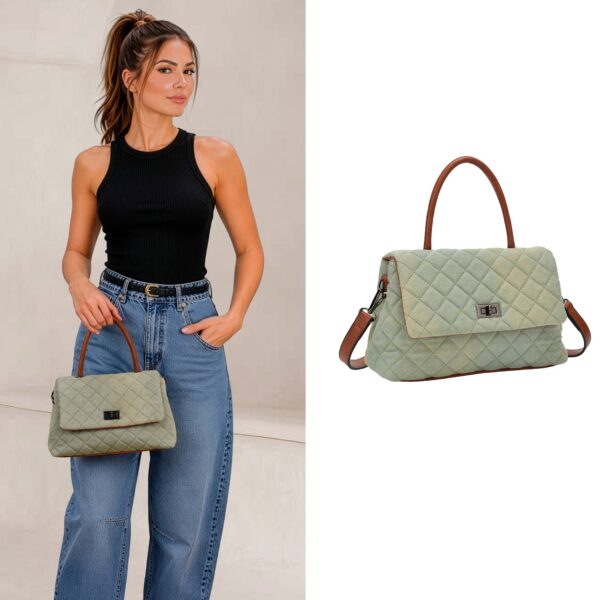 Bolsa Feminina Transversal Matelassê Estilo Jeans Azul Manchado