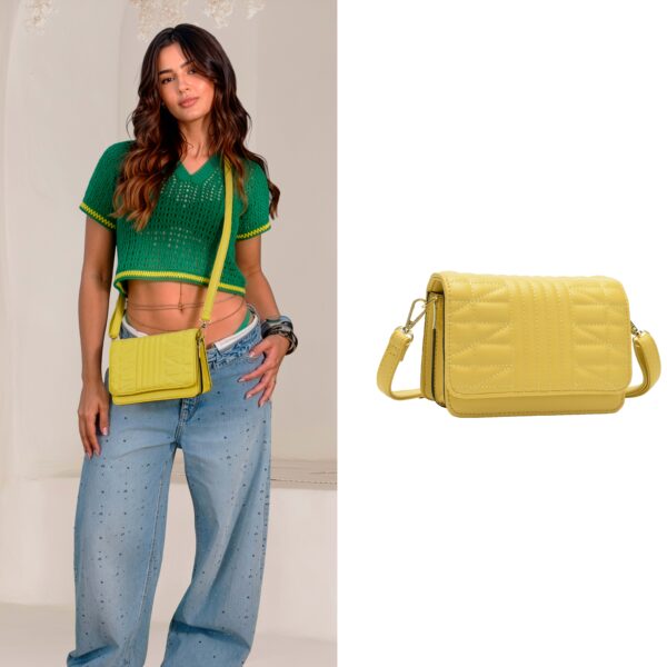 Bolsa Transversal Compacta Matelassê - Amarelo